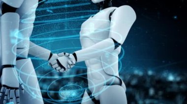 Internet connection controlled by AI robot huminoid and machine learning process to analyze data connectivity and cyber security . 3D rendering .