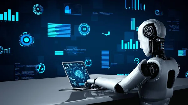 Futuristic Robot Artificial Intelligence Huminoid Industrial Factory Technology Development Machine — Stok fotoğraf
