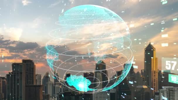 Globalne Połączenie Zmiana Sieci Internetowej Inteligentnym Mieście Koncepcja Przyszłego Bezprzewodowego — Wideo stockowe