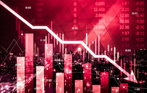 Stock Market Crash Declined Economic Graph Falling Digital Indicators Overlaps — Stock fotografie