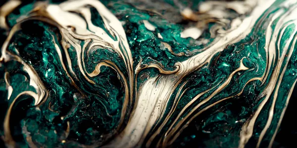 Spectacular image of turquoise and white liquid ink churning together, with a realistic texture and great quality for abstract concept. Digital art 3D illustration.