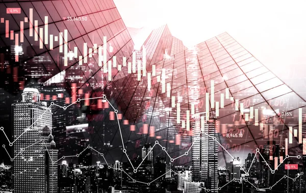 Economic Crisis Concept Shown Digital Indicators Graphs Falling Modernistic Urban — Stock fotografie