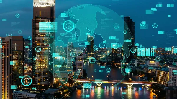 Akıllı Şehirde Küresel Bağlantı Internet Ağı Değişikliği Gelecekteki Kablosuz Dijital — Stok fotoğraf