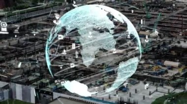 Otomasyon konseptini ve uzaktan kablosuz makine kontrolünü gösteren bir bilgisayar yazılımında fütüristik HUD kullanarak inşaat teknolojisi konsepti üzerinde değişiklik grafiği içeren konsept .