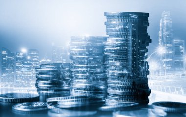 Finans ve para teknolojisi iş refahı ve varlık yönetimi kavramı. Yaratıcı grafik, refah karı elde etmek için değerli varlıklara yatırım yaparak ekonomi ve mali büyümeyi gösteriyor .