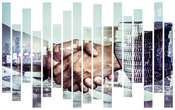 Business Handshake Financiële Welvaart Geld Technologie Activa Achtergrond Economie Financiële — Stockfoto