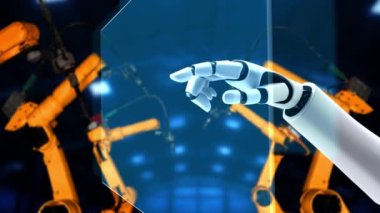 Cybernated industry robot and robotic arms for assembly in factory production . Concept of artificial intelligence for industrial revolution and automation manufacturing process .