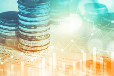 Finans ve para teknolojisi iş refahı ve varlık yönetimi kavramı. Yaratıcı grafik, refah karı elde etmek için değerli varlıklara yatırım yaparak ekonomi ve mali büyümeyi gösteriyor .