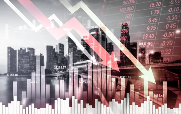 Economic Crisis Concept Shown Digital Indicators Graphs Falling Modernistic Urban — Foto Stock