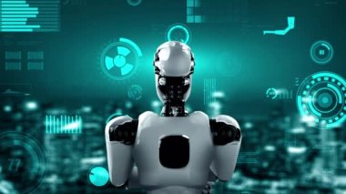 Futuristic robot artificial intelligence huminoid AI for industrial factory technology development and machine learning concept. robotic bionic science research for future of human life. 3D rendering.