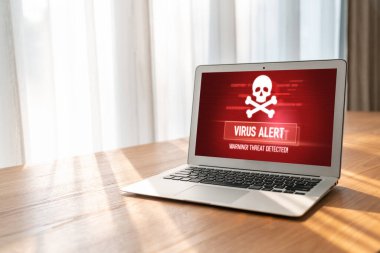 Bilgisayar ekranındaki virüs uyarısı mobil siber tehdit, hacker, bilgisayar virüsü ve kötü amaçlı yazılım tespit edildi