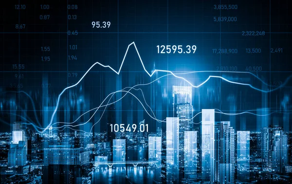 Stock Market Business Concept Financial Graphs Digital Indicators Modernistic Urban — ストック写真