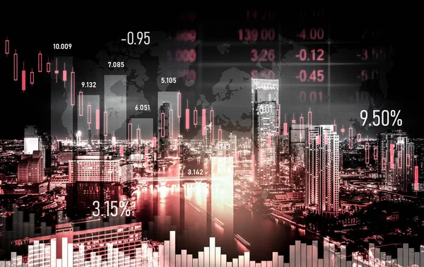 Economic Crisis Concept Shown Digital Indicators Graphs Falling Modernistic Urban — ストック写真