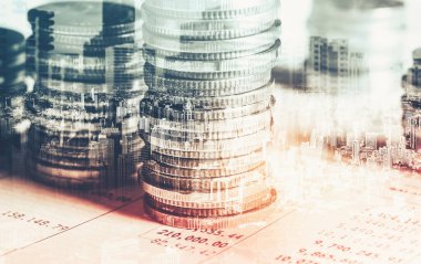 Finans ve para teknolojisi iş refahı ve varlık yönetimi kavramı. Yaratıcı grafik, refah karı elde etmek için değerli varlıklara yatırım yaparak ekonomi ve mali büyümeyi gösteriyor .