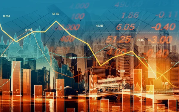 Economic Crisis Concept Shown Declining Graphs Digital Indicators Overlap Modernistic — Foto Stock
