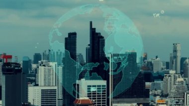 Akıllı şehirde küresel bağlantı ve internet ağı değişikliği. Gelecekteki kablosuz dijital bağlantı ve sosyal medya ağı kavramı .