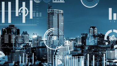 İş verileri analitik arayüzü akıllı şehrin üzerinde uçuyor ve iş zekasının geleceğini değiştiriyor. Stratejik plan için büyük verileri analiz etmek için bilgisayar yazılımı ve yapay zeka kullanılır .