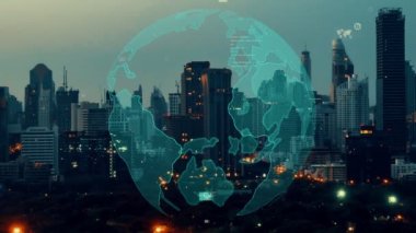 Akıllı şehirde küresel bağlantı ve internet ağı değişikliği. Gelecekteki kablosuz dijital bağlantı ve sosyal medya ağı kavramı .