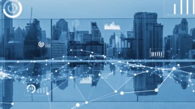 İş verileri analitik arayüzü akıllı şehrin üzerinde uçuyor ve iş zekasının geleceğini değiştiriyor. Stratejik plan için büyük verileri analiz etmek için bilgisayar yazılımı ve yapay zeka kullanılır .