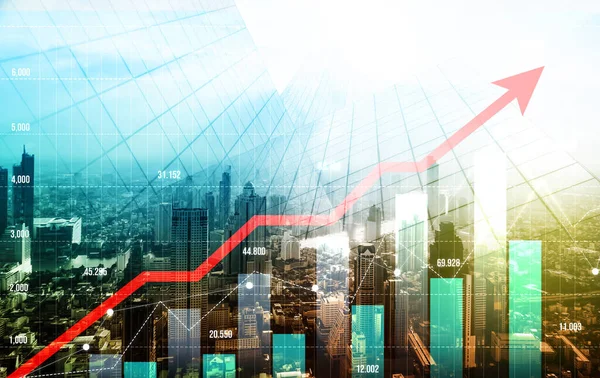 Stock Market Business Concept Financial Graphs Digital Indicators Modernistic Urban — Foto Stock