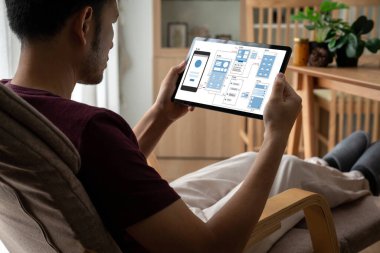 Model mobil uygulama ve web sitesi için UX UI tasarım süreci. Profesyonel uygulama geliştiricisi için kablo grafiğinin yaratıcı prototipi .