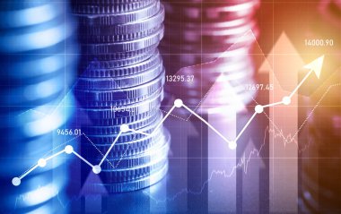 Finans ve para teknolojisi iş refahı ve varlık yönetimi kavramı. Yaratıcı grafik, refah karı elde etmek için değerli varlıklara yatırım yaparak ekonomi ve mali büyümeyi gösteriyor .