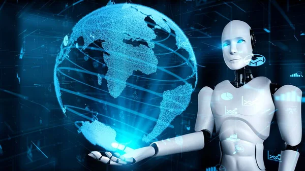 Future Financial Technology Controll Robot Huminoid Uses Machine Learning Artificial — Stockfoto