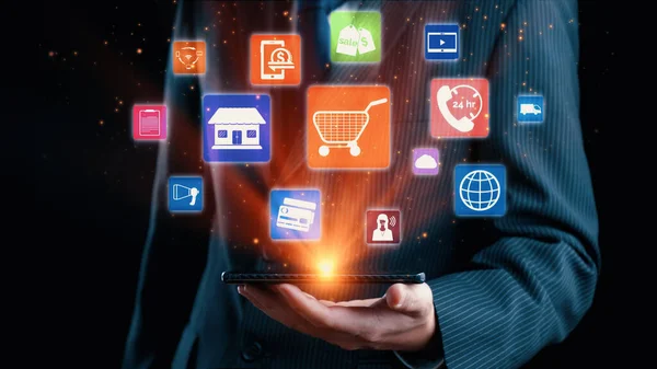 Omni channel technology of online retail business approach. Multichannel marketing on social media network offer service of internet payment channel, online retail shopping and omni digital app