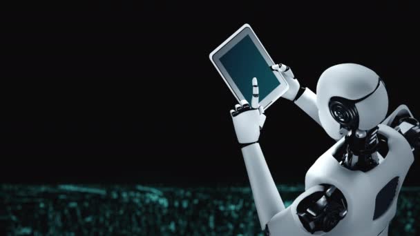 Futuristic Robot Artificial Intelligence Huminoid Data Analytic Technology Development Machine — Vídeo de Stock