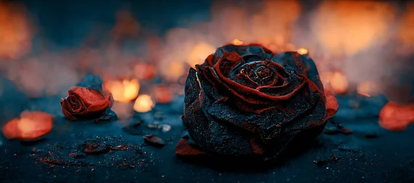 Heartbroken Concept Half Burnt Rose Leaving Some Black Ashes Embers — Foto de Stock