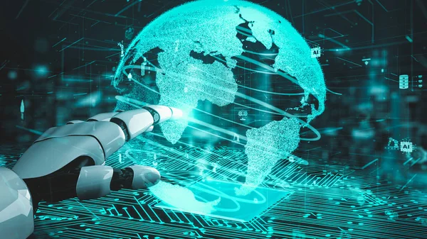 Futurisztikus Robot Mesterséges Intelligencia Felvilágosítás Technológia Fejlesztése Gépi Tanulás Koncepció — Stock Fotó