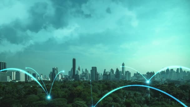 Smart Città Digitale Con Reciprocità Della Rete Connessione Sul Paesaggio — Video Stock