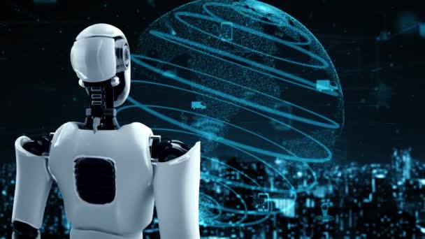 Futuristic Robot Artificial Intelligence Huminoid Transportation Analytic Technology Development Machine — ストック動画