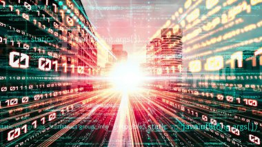 Yazılım geliştirme, uygulama programlama kodu ve gizli bilgisayar kodlaması. Yeni bilgi çağındaki küresel eğilimleri değiştiren akıllı dijital dönüşüm ve teknoloji bozulması kavramı .