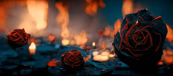 Heartbroken Concept Half Burnt Rose Leaving Some Black Ashes Embers — Stock Photo, Image