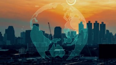 Akıllı şehirde küresel bağlantı ve internet ağı değişikliği. Gelecekteki kablosuz dijital bağlantı ve sosyal medya ağı kavramı .