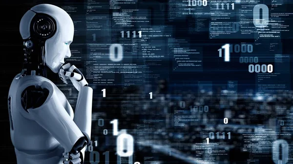 Futuristic Robot Artificial Intelligence Huminoid Programming Coding Technology Development Machine — Stock Photo, Image