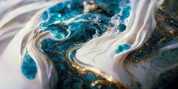 Spectacular image of white and blue liquid ink churning together, with a realistic texture and great quality for abstract concept. Digital art 3D illustration.