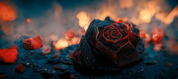 Heartbroken Concept Half Burnt Rose Leaving Some Black Ashes Embers — 图库照片