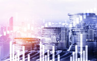 Finans ve para teknolojisi iş refahı ve varlık yönetimi kavramı. Yaratıcı grafik, refah karı elde etmek için değerli varlıklara yatırım yaparak ekonomi ve mali büyümeyi gösteriyor .