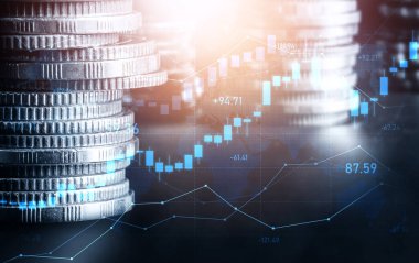 Finans ve para teknolojisi iş refahı ve varlık yönetimi kavramı. Yaratıcı grafik, refah karı elde etmek için değerli varlıklara yatırım yaparak ekonomi ve mali büyümeyi gösteriyor .