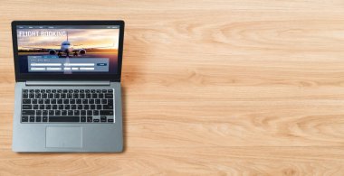 Online uçuş rezervasyon sitesi mod rezervasyon sistemi sağlar. Seyahat teknolojisi kavramı .