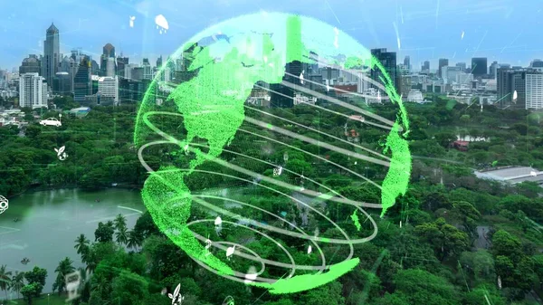 Tecnologia Verde Cidade Mudando Para Conceito Alteração Sustentável Por Energia — Fotografia de Stock