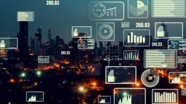 İş verileri analitik arayüzü akıllı şehrin üzerinde uçuyor ve iş zekasının geleceğini değiştiriyor. Stratejik plan için büyük verileri analiz etmek için bilgisayar yazılımı ve yapay zeka kullanılır .