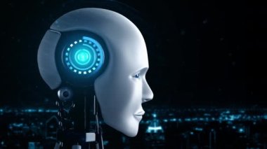 Futuristic robot artificial intelligence huminoid AI transportation analytic technology development and machine learning concept. Global robotic science research for future of human . 3D rendering.