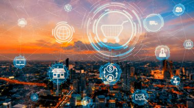Omni channel technology of online retail business approach. Multichannel marketing on social media network offer service of internet payment channel, online retail shopping and omni digital app