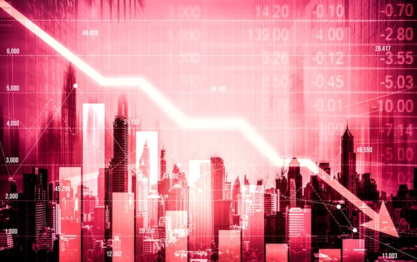 Stock Market Crash Declined Economic Graph Falling Digital Indicators Overlaps — Stockfoto