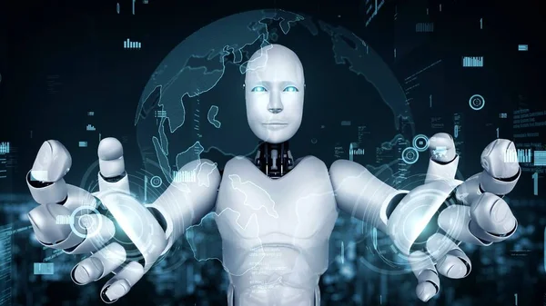 Futuristic Robot Artificial Intelligence Huminoid Programming Coding Technology Development Machine — стоковое фото