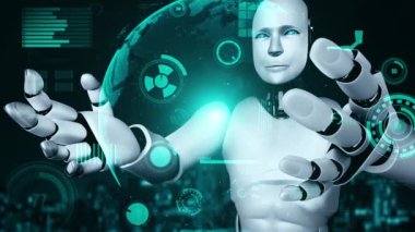 Futuristic robot artificial intelligence huminoid AI for industrial factory technology development and machine learning concept. robotic bionic science research for future of human life. 3D rendering.