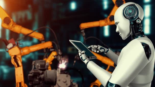 Cybernated Industry Robot Robotic Arms Assembly Factory Production Concept Artificial — Stok Video